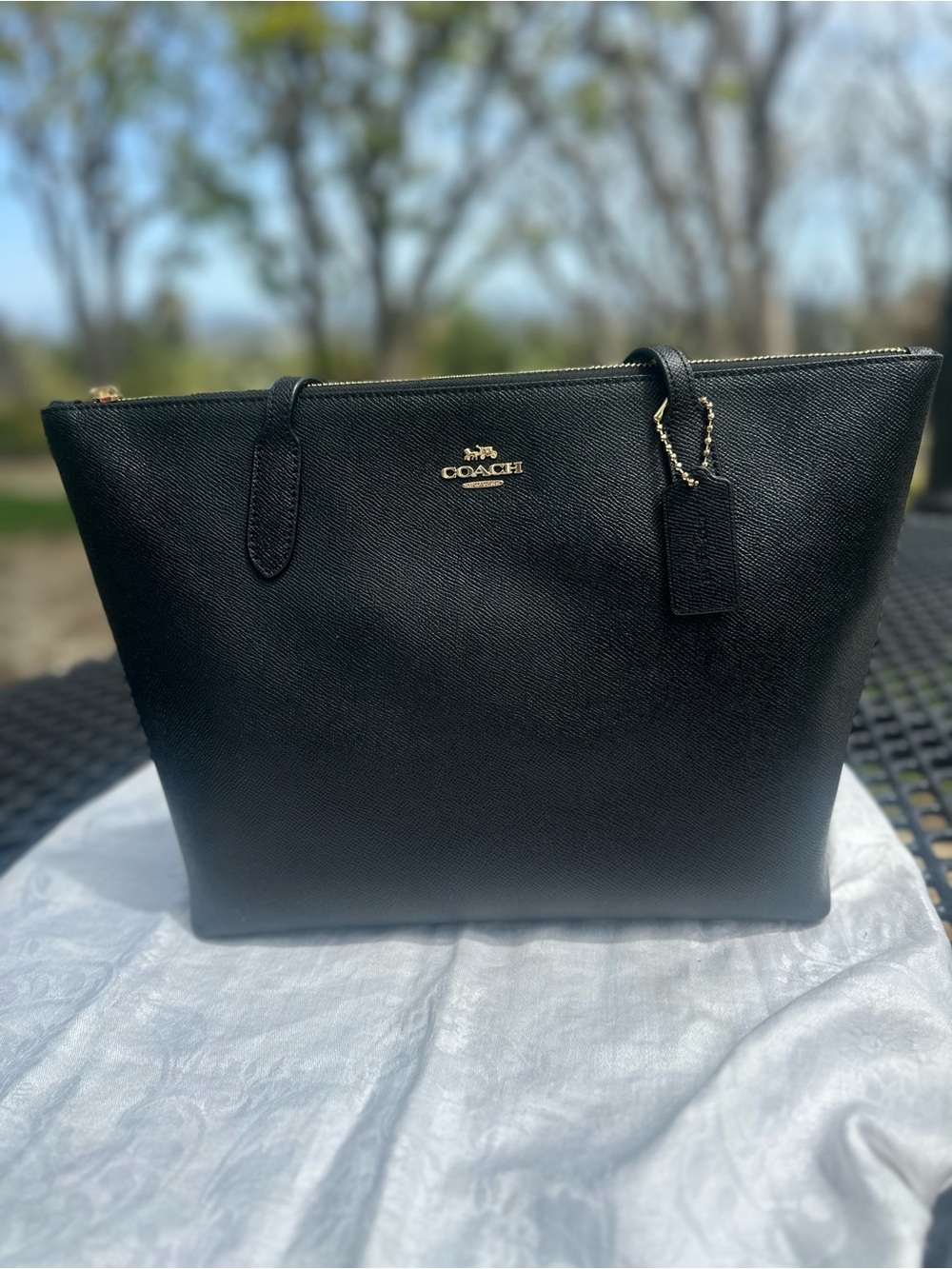 COACH Black Saffiano Leather Tote with Gold Hardware
